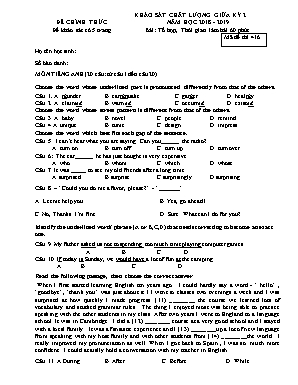 Bộ đề khảo sát chất lượng giữa kì II môn Tiếng Anh Lớp 9 - Năm học 2018-2019 (Có đáp án)